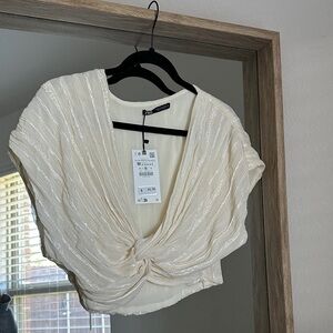 Zara Ivory Twist-Front Crop Top
